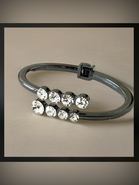 Jewelry - Gunmetal and Glass Crystal Hinged Adjustable Cuff Bracelet Bangle